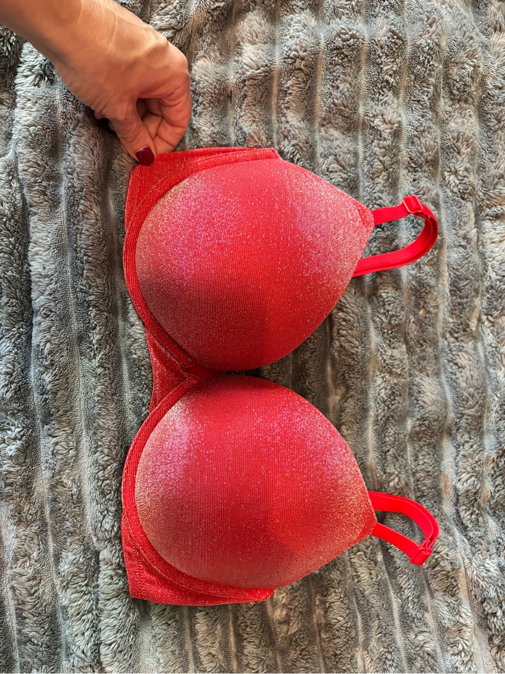VS Pink Red Shimmer Wear Everywhere Super Push-Up Bra - 34DD
